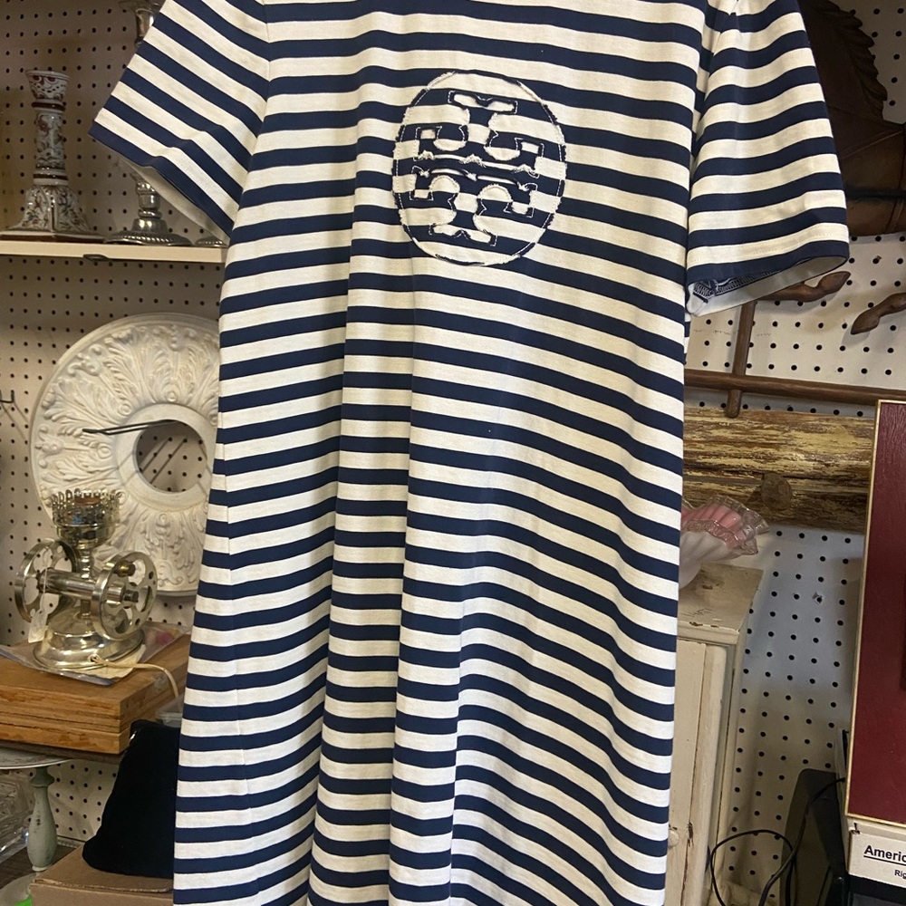 Tory Burch Navy and White Striped Dress